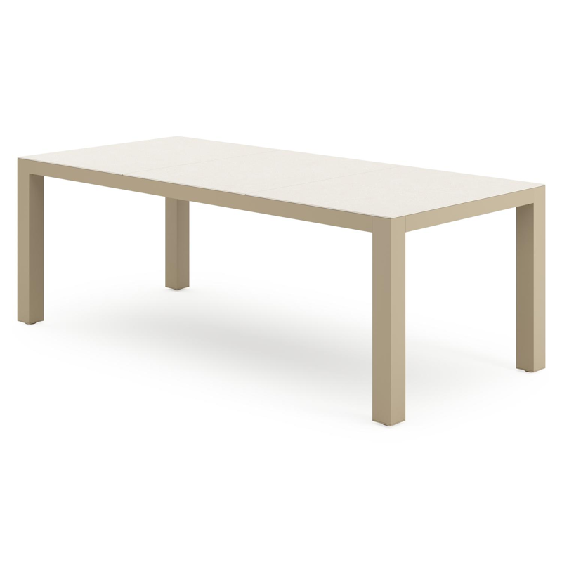 Ensemble de jardin Calzo en aluminium beige et sintered stone beige avec 6 chaises de jardin empilable Melo