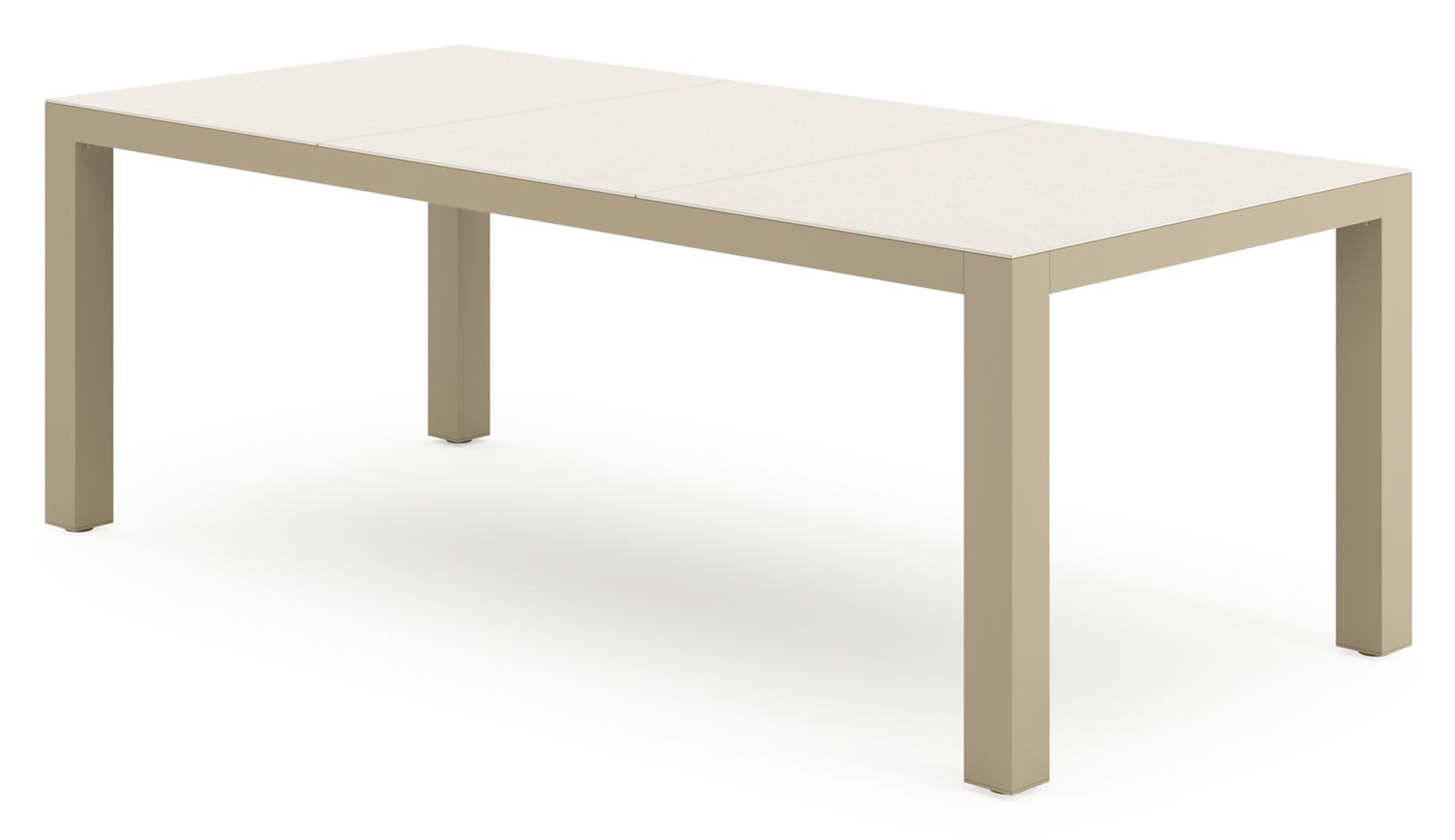 Calzo tuinset in beige aluminium en beige sintered stone met 6 stapelbare Melo tuinstoelen