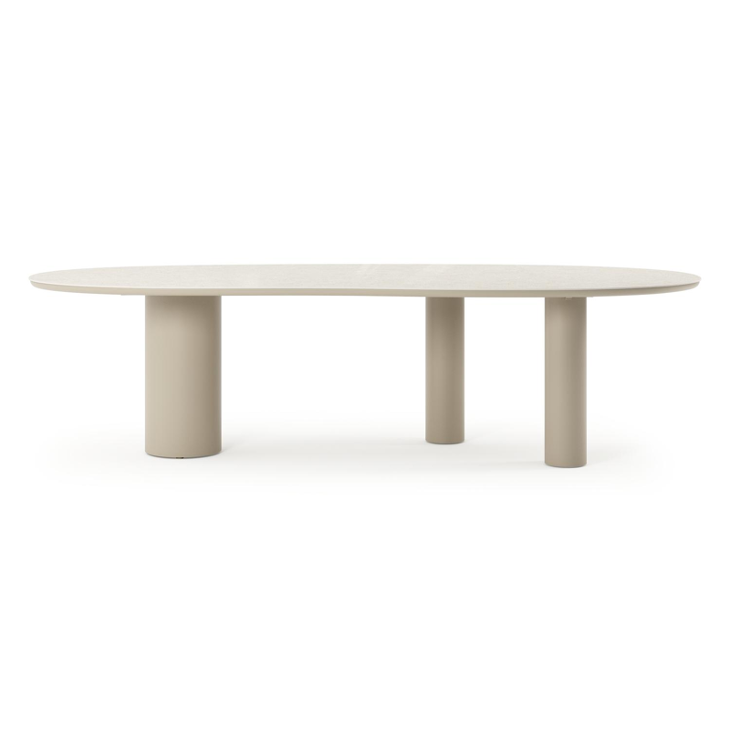 Organo tuintafel organisch in beige aluminium en volkeramiek Shilin L 280 x B 120 x H 74 cm x H 74 cm