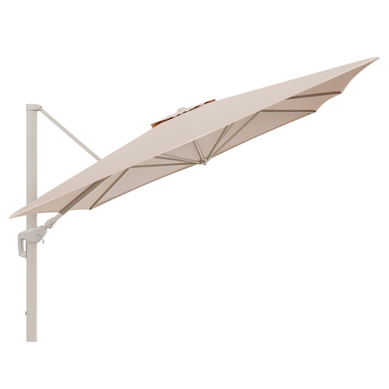 Parasol pendant Minore avec fonction tilt en aluminium beige et toile de parasol All Weather Sunbrella® Luxe Natte Linen Chalk - Lg1 350 x Lg2 350 cm (sans pied de parasol