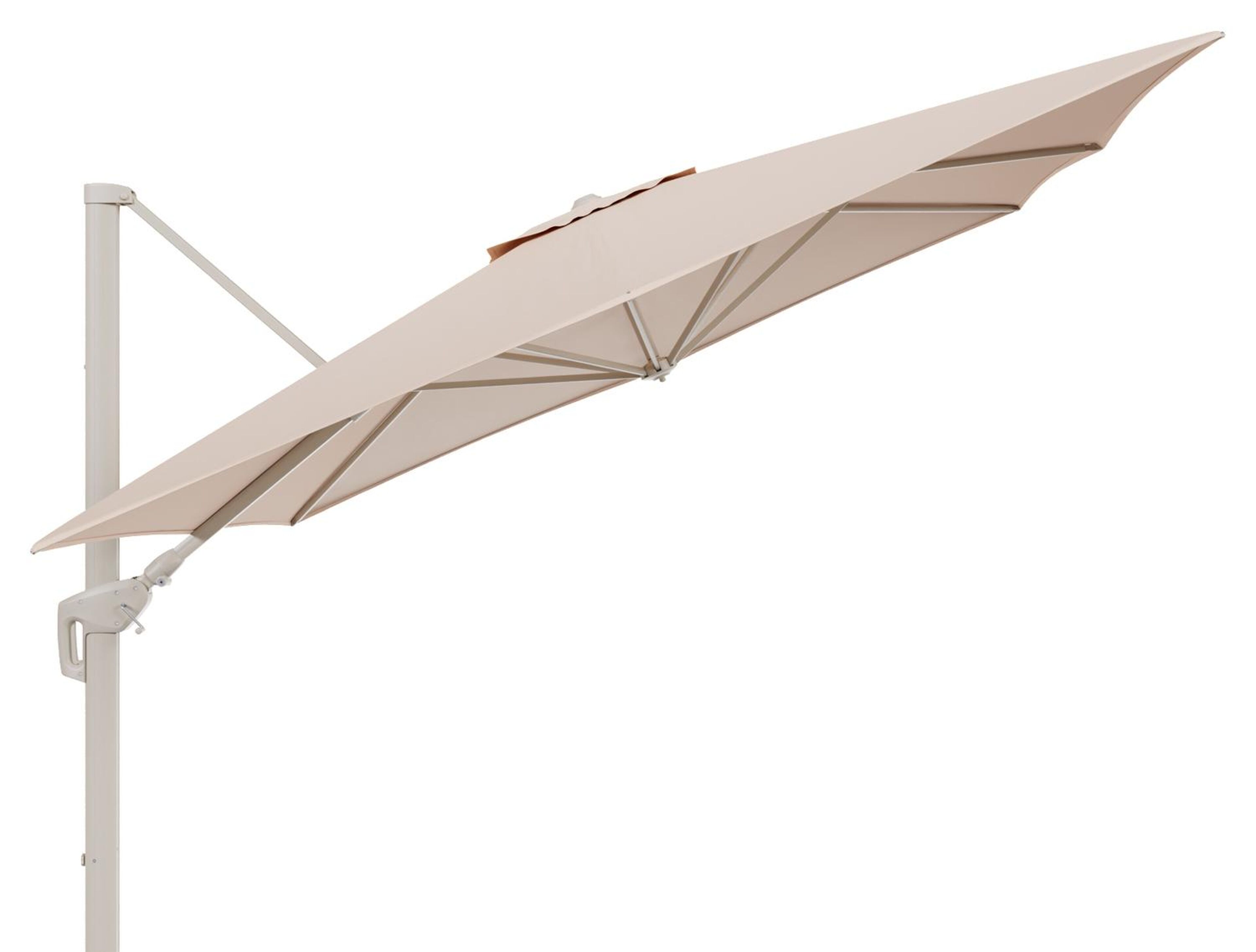 Minore zweefparasol met tiltfunctie in beige aluminium en Natte Linen Chalk All Weather Sunbrella® Luxe parasoldoek - L1 350 x L2 350 cm (zonder voet)