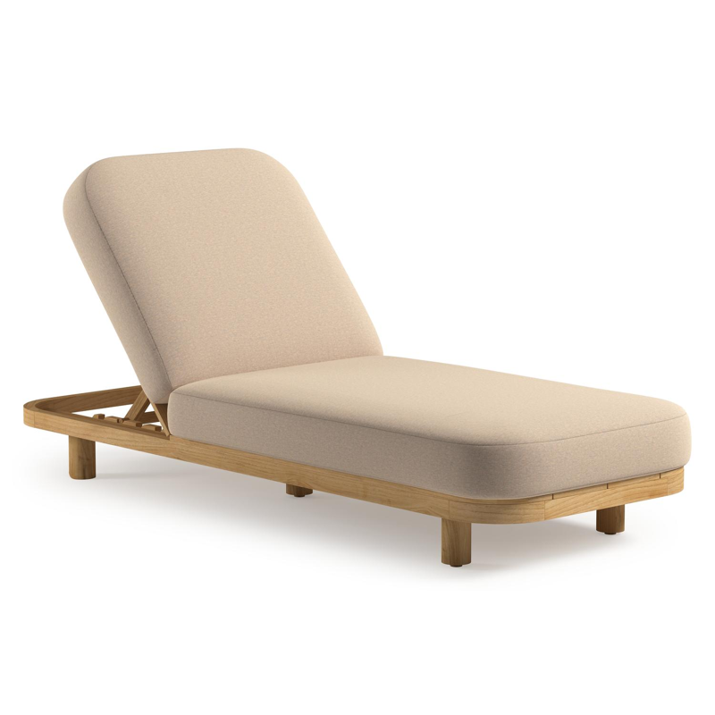 Chaise longue réglable Donato en teck avec All Weather Sunbrella® luxe heritage papyrus coussin