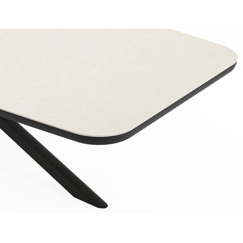 Table de jardin Pamplona forme bateau en aluminium noir et sintered stone Crema minérale - L 270 x l 115 x H 72 cm