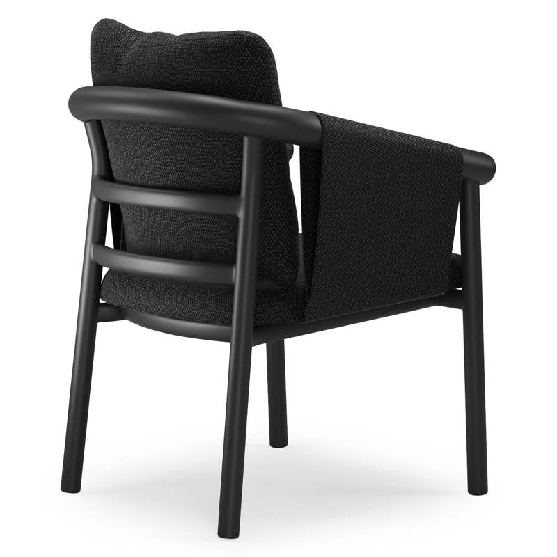 Amico stapelbare tuinstoel in zwart aluminium met stoelkussen in All Weather Sunbrella® Luxe Lopi Baribal