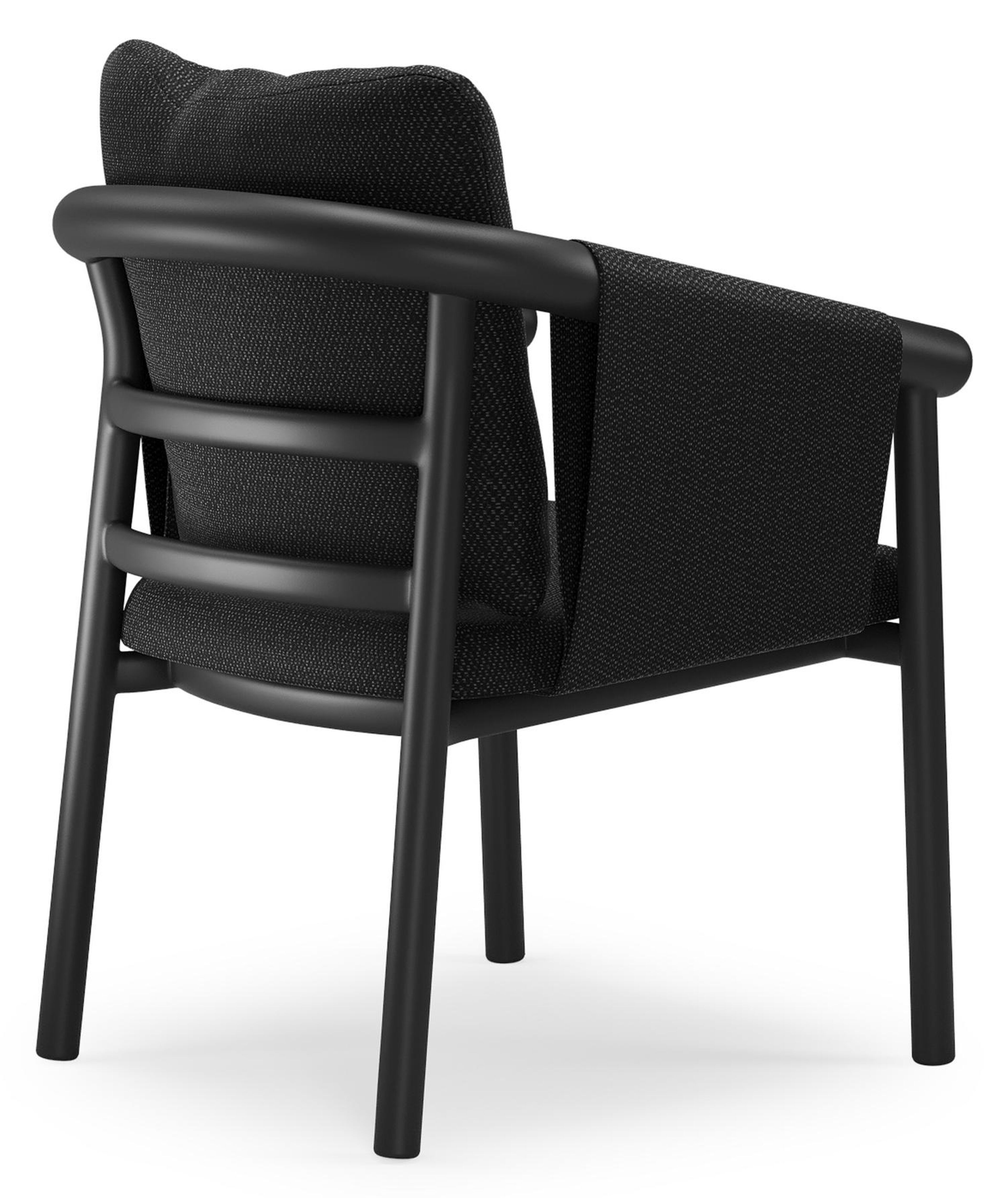 Amico stapelbare tuinstoel in zwart aluminium met stoelkussen in All Weather Sunbrella® Luxe Lopi Baribal