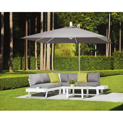 Alora loungehoek in wit aluminium met grijs polyester kussens en loungetafel