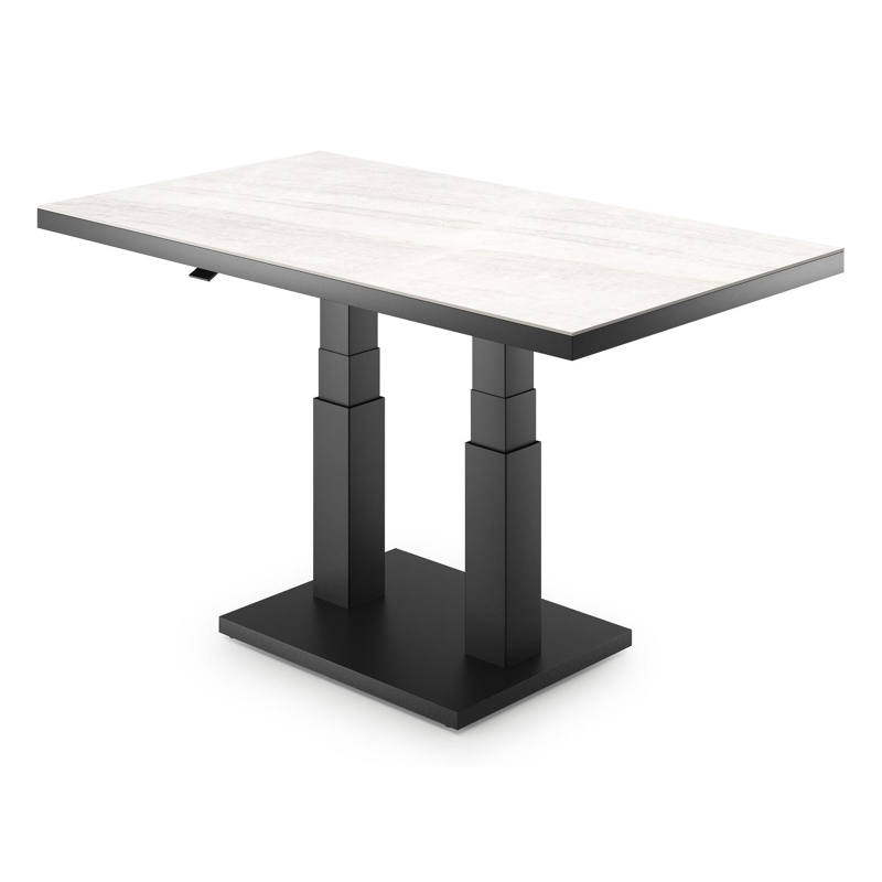 Cirello pop-up loungetafel rechthoekig in zwart aluminium en volkeramiek Taj Mahal - L 140 x B 80 x H 49.7 cm