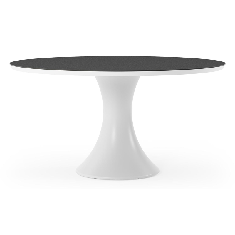 Table de jardin Fano ronde en aluminium blanc et céramique pleine Nero Black - Diam. 148 x Haut. 75 cm