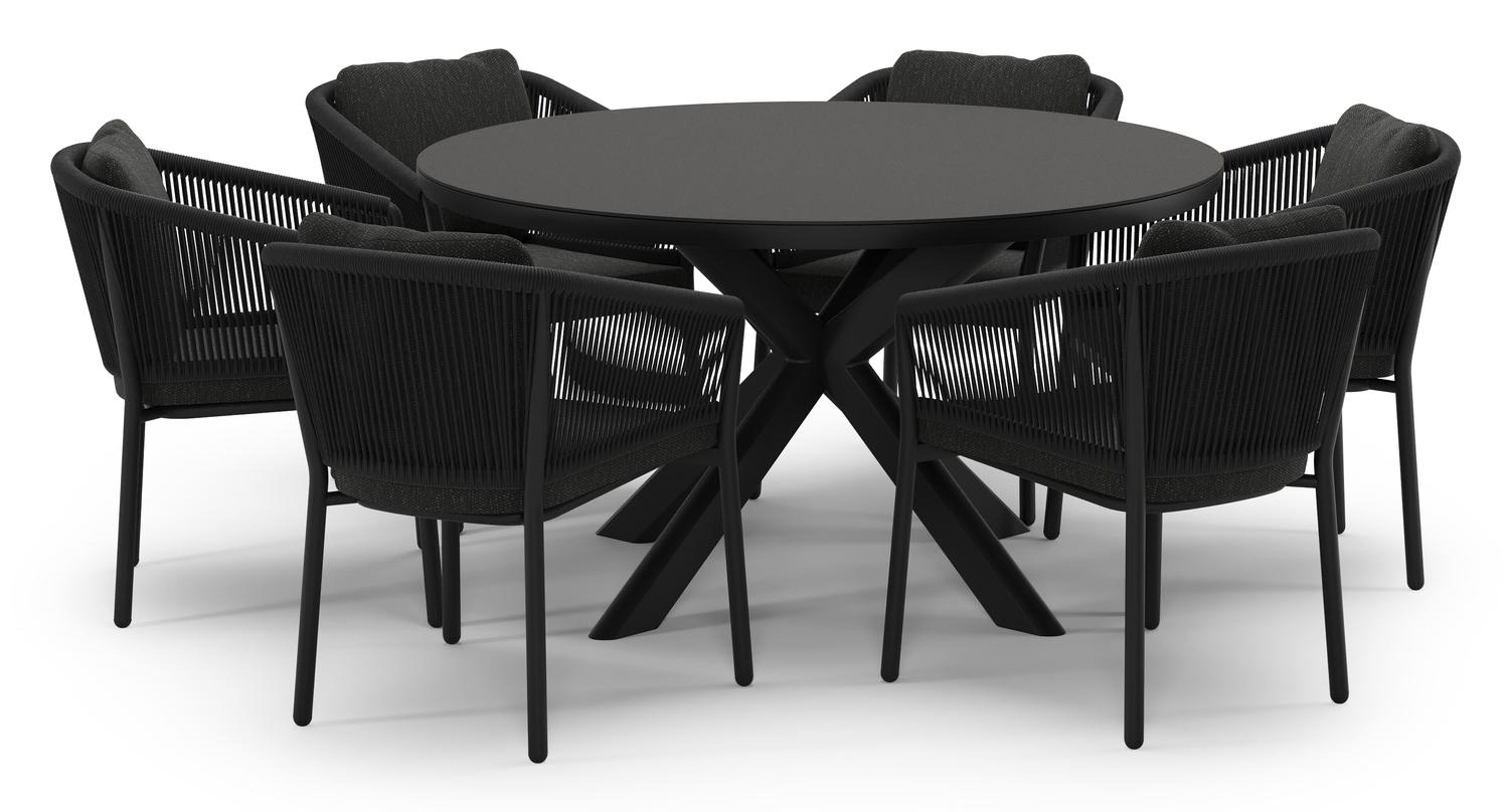 Pamplona tuinset in zwart aluminium en notte minerale sintered stone met 6 Gerona tuinstoelen