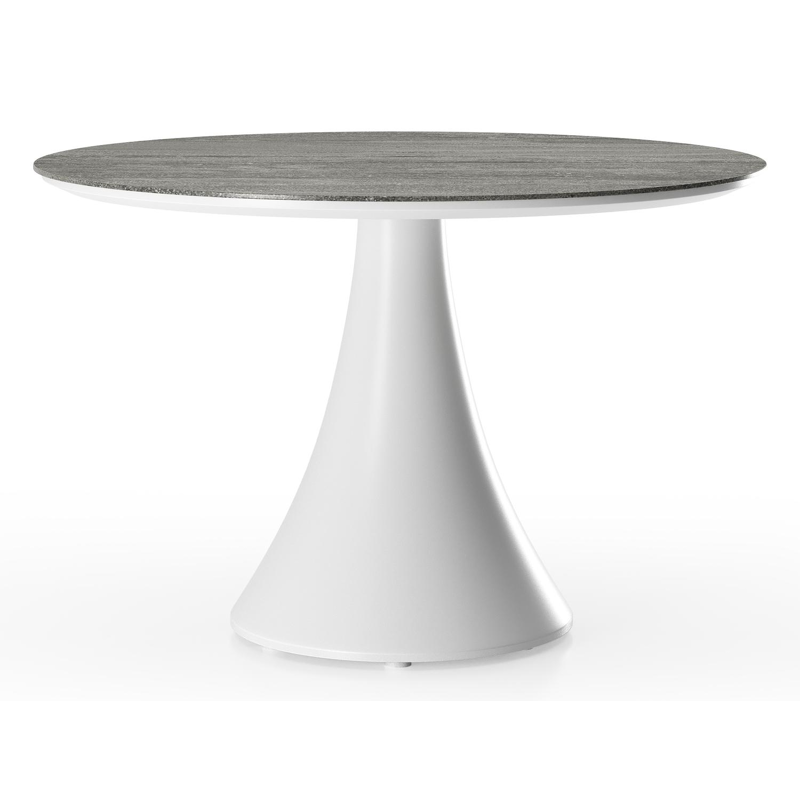 Fano low dining loungetafel rond in wit aluminium en volkeramiek Aspen Grey - Dia. 85 x H 55 cm