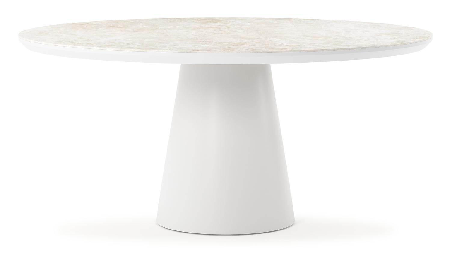 Donato tuintafel rond in wit aluminium en volkeramiek Rapolano dia. 148 cm