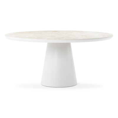 Donato tuintafel rond in wit aluminium en volkeramiek Rapolano dia. 148 cm