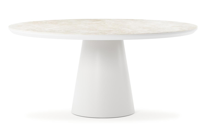 Donato tuintafel rond in wit aluminium en volkeramiek Rapolano dia. 148 cm