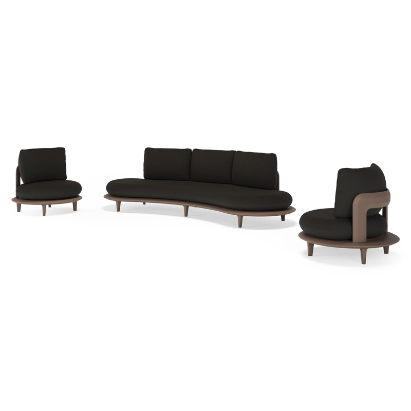 Bomero loungeset in taupe aluminium met heritage char all weather sunbrella® luxe kussen