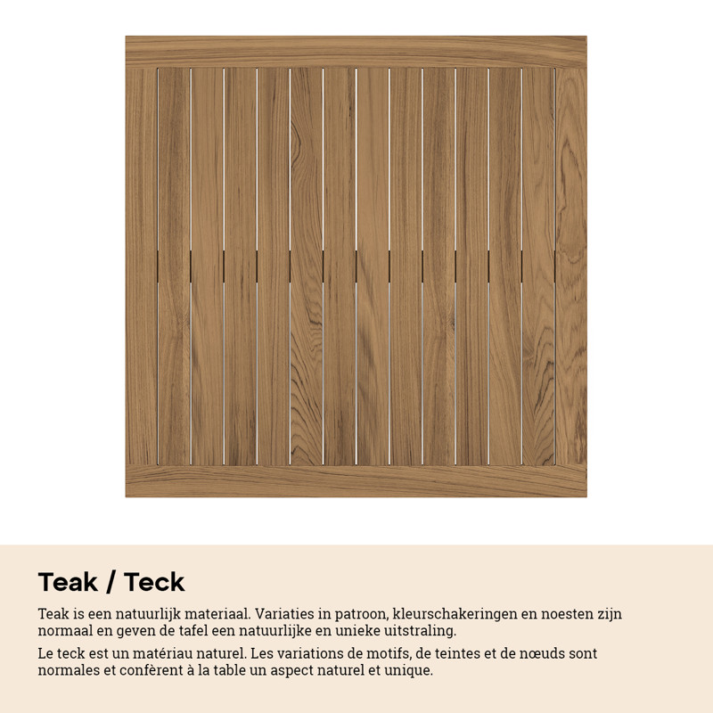 Varese tuinset in zwart aluminium en naturel teak tafelblad met 4 Artena tuinstoelen