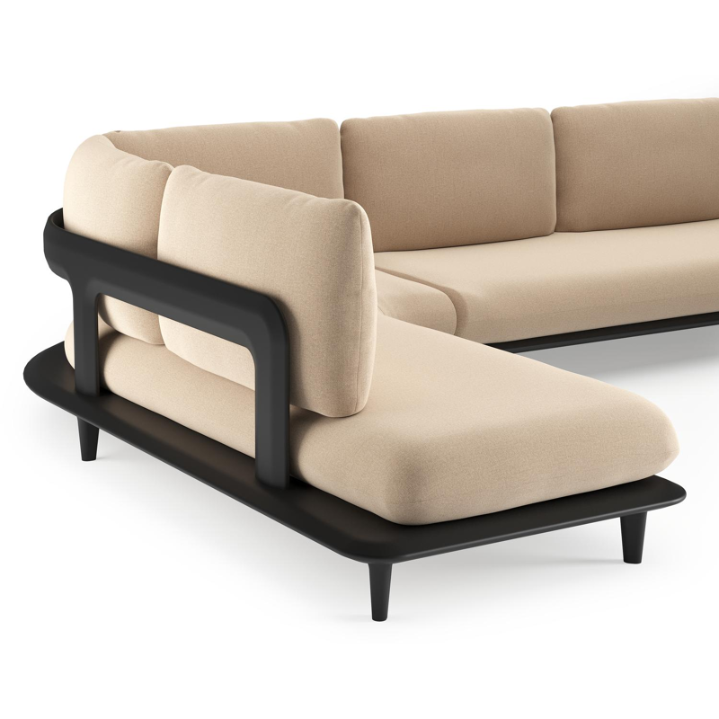 Bomero loungehoek in zwart aluminium met natte heather beige all weather sunbrella® luxe kussen