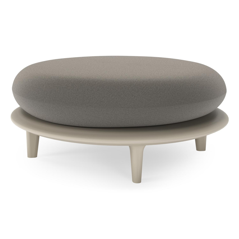 Bomero poef in beige aluminium met natte dark taupe all weather sunbrella® luxe kussen