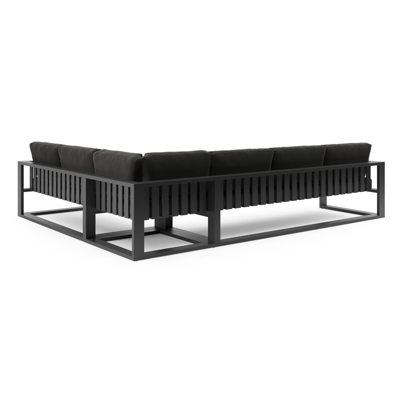 Verato loungehoek in zwart aluminium met natte sooty all weather sunbrella® luxe kussen