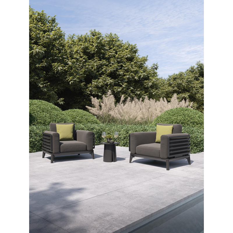 Mosa loungestoel in zwart aluminium met natte sooty all weather sunbrella® premium kussen