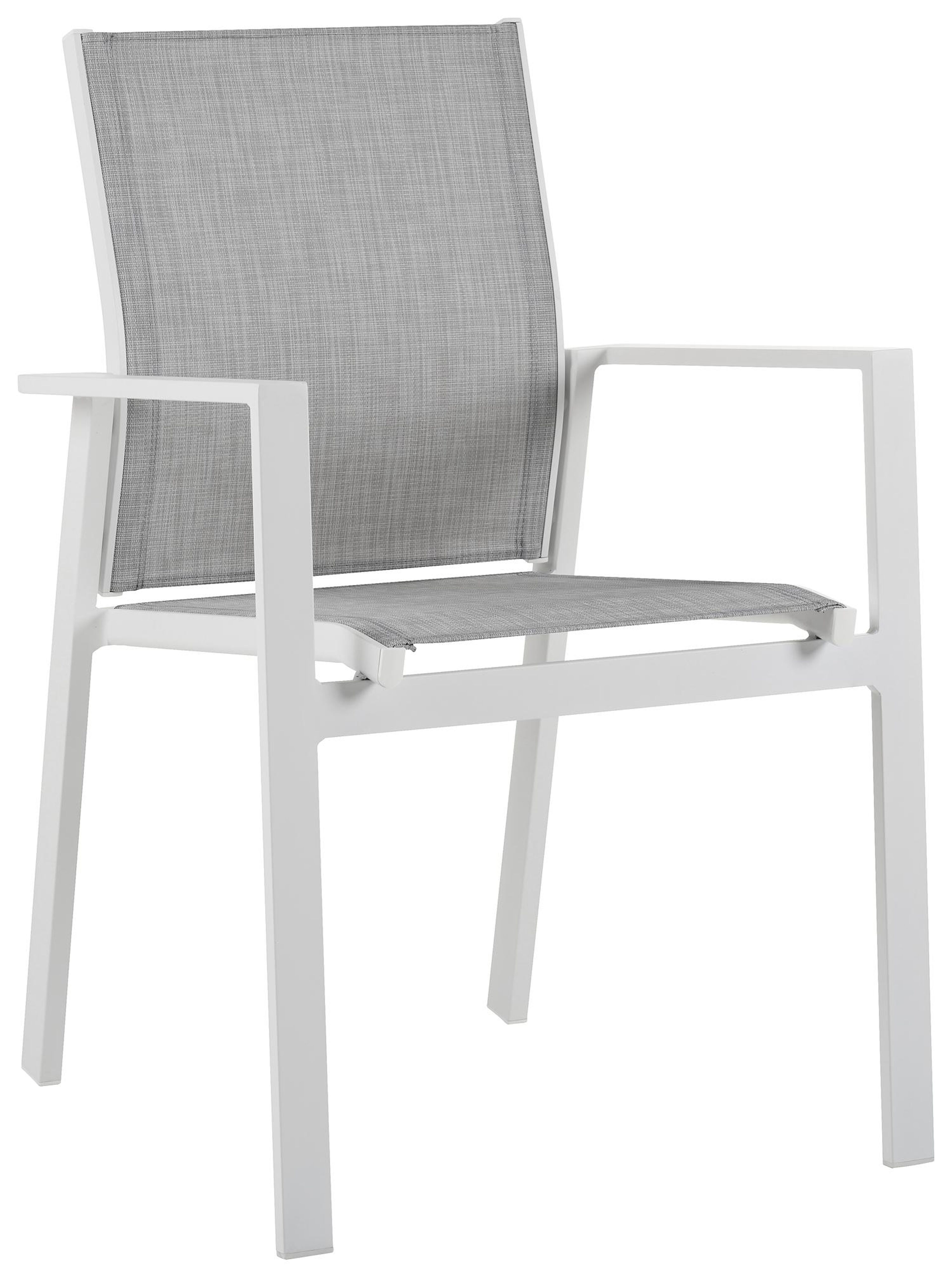 Bahia tuinset rechthoekig in wit aluminium en sintered stone grijs met 6 Bahia tuinstoelen