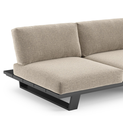 Pagino loungehoek in zwart aluminium met chartres pewter all weather sunbrella® luxe kussen