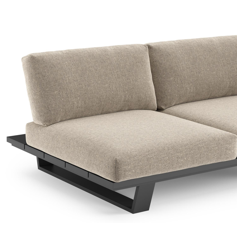 Pagino loungehoek in zwart aluminium met chartres pewter all weather sunbrella® luxe kussen