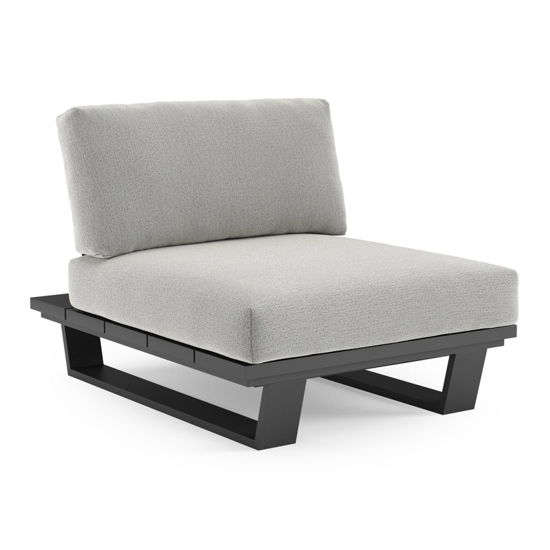 Fauteuil de jardin Pagino en aluminium noir et coussins en all weather sunbrella® luxe savane nimbus