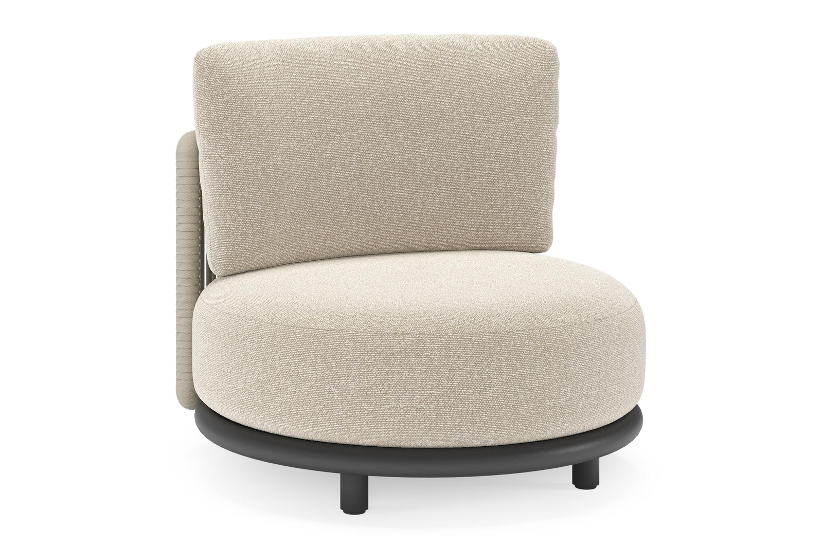 Lomano loungestoel in zwart aluminium en beige verticaal geweven luxe vlakke rope met Marbella Ecru all weather cosytica