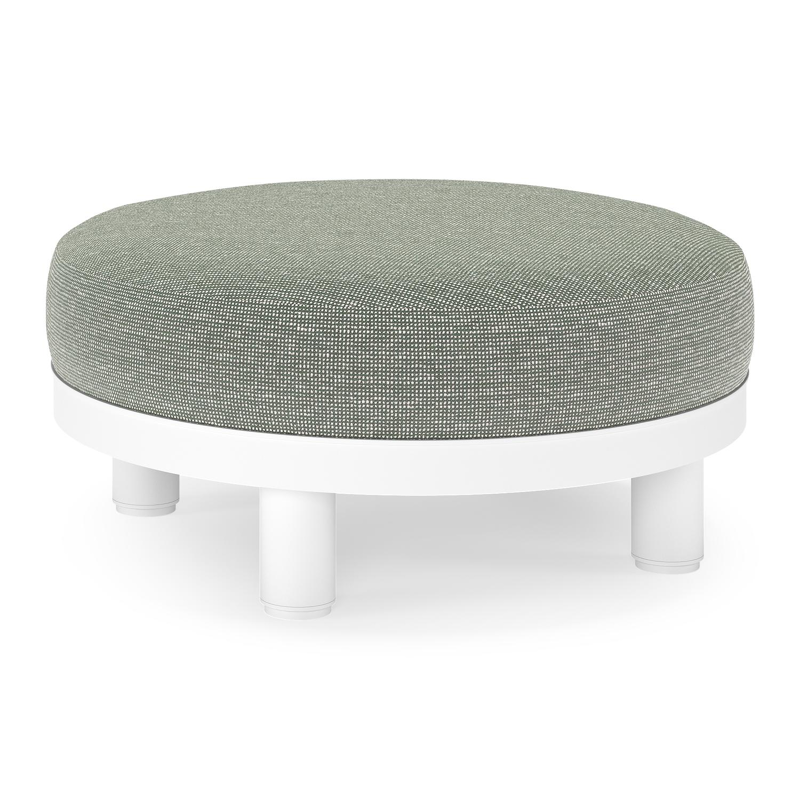Salon de jardin pouf Donato en aluminium blanc et coussins en all Weather Sunbrella® Luxe Slow Fern