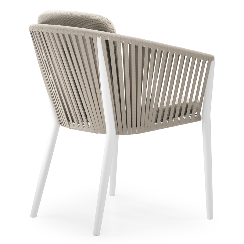 Chaise de jardin Orso in aluminium blanc et corde tissée verticalement beige avec coussin en lopi marble all weather sunbrella® luxe