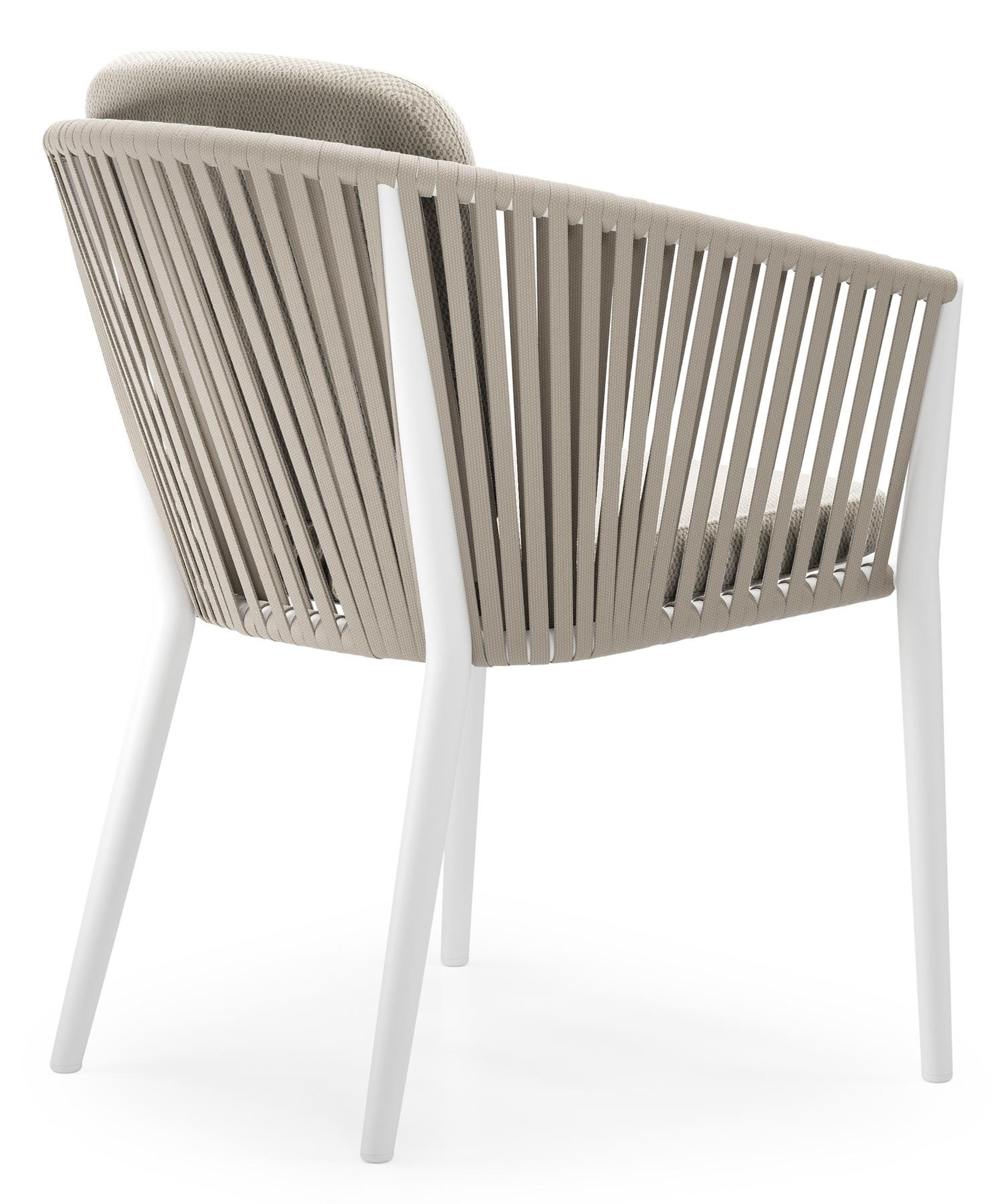 Orso tuinstoel in wit aluminium en beige verticaal geweven rope met kussen in lopi marble all weather sunbrella® luxe