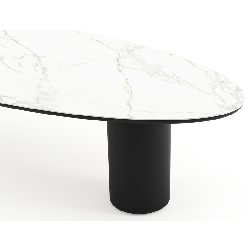 Amico tuintafel ovaal in zwart aluminium en volkeramiek Calacatta - L 320 x B 130 x H 74 cm