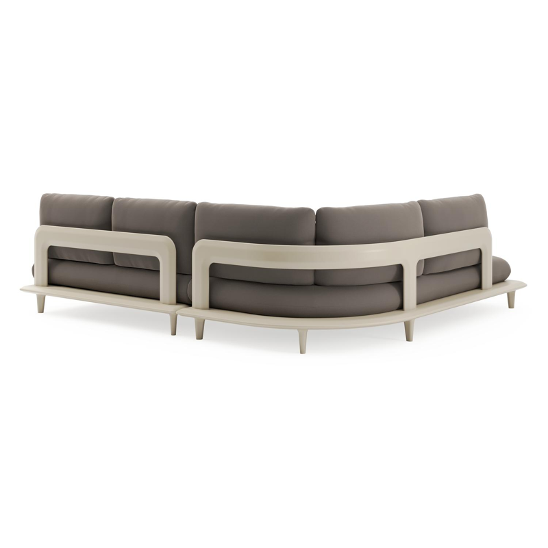 Salon de jardin d'angle Bomero en aluminium beige et coussins en all weather sunbrella® luxe natte nature grey