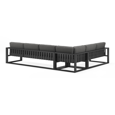 Verato loungehoek in zwart aluminium met deauville black all weather sunbrella® luxe kussens