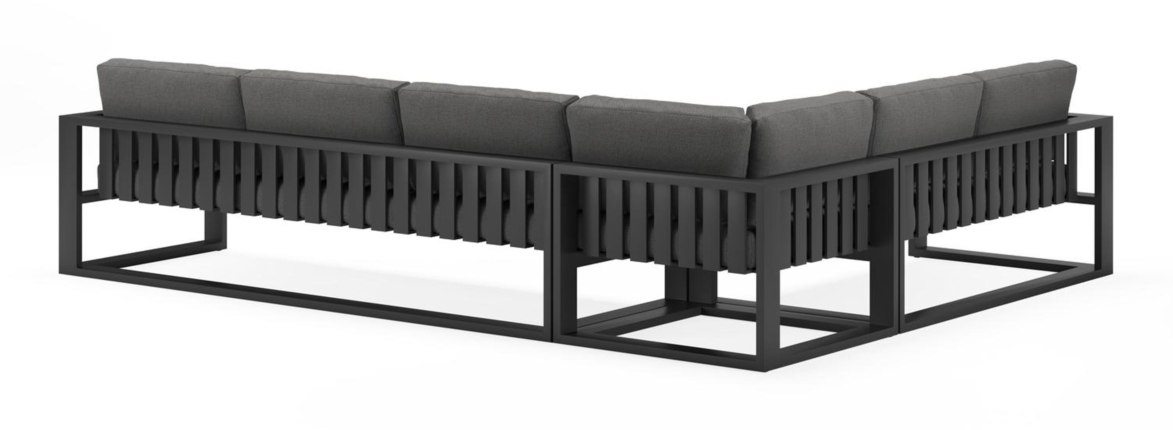 Verato loungehoek in zwart aluminium met deauville black all weather sunbrella® luxe kussens