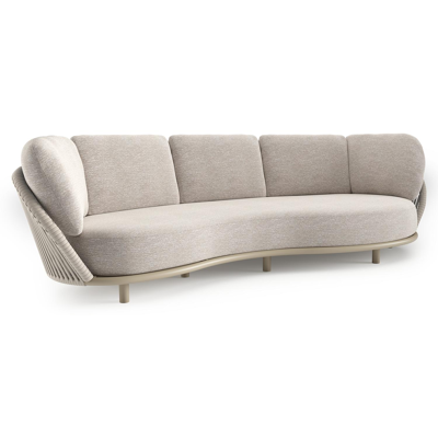 Lupino loungebank in beige aluminium en beige verticaal geweven luxe vlakke brede rope met tundra sand all weather sunbrella® luxe kussen