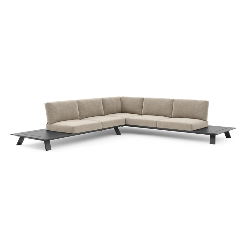 Cesano loungehoek in zwart aluminium met chartres pewter all weather Sunbrella® luxe kussen