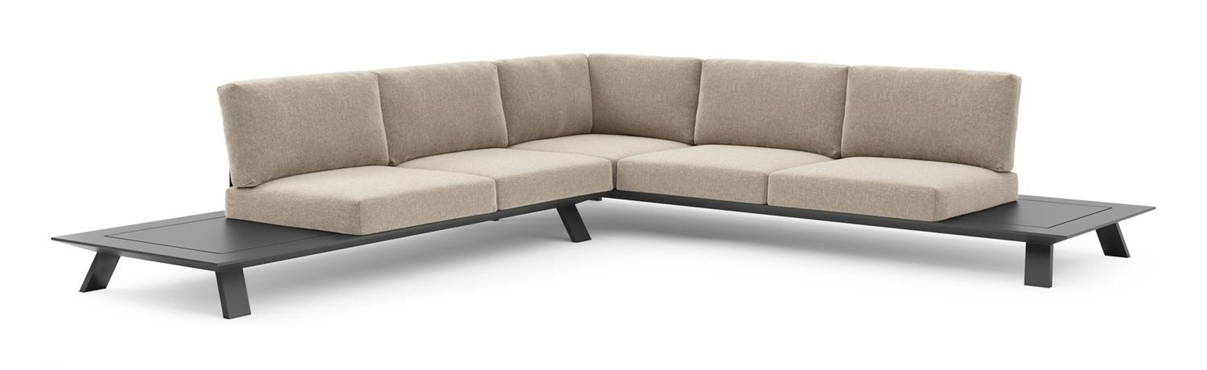 Cesano loungehoek in zwart aluminium met chartres pewter all weather Sunbrella® luxe kussen