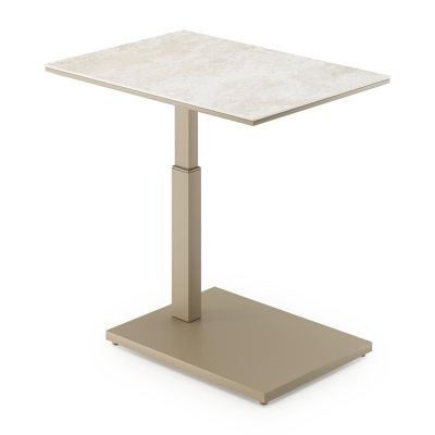 Cirello pop-up bijzettafel rechthoekig in beige aluminium en volkeramiek Rapolano - L 69.5 x B 50 x H 66 cm
