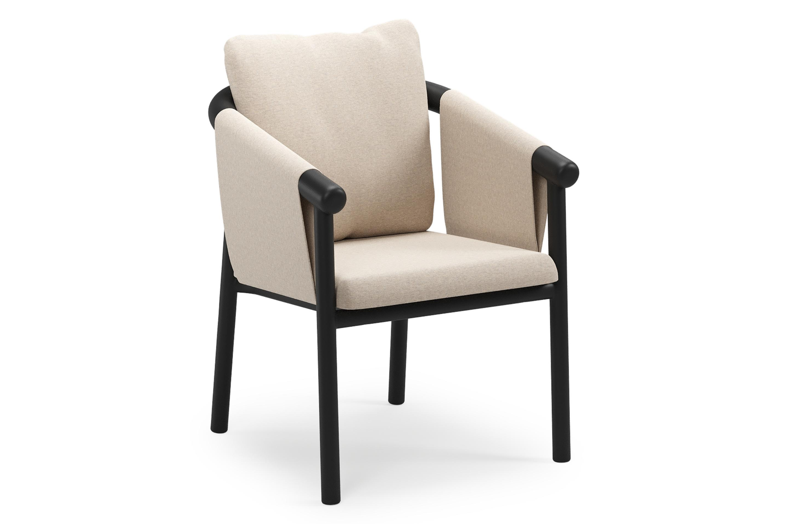 Amico stapelbare tuinstoel in zwart aluminium met stoelkussen in All Weather Sunbrella® Luxe Heritage Ash