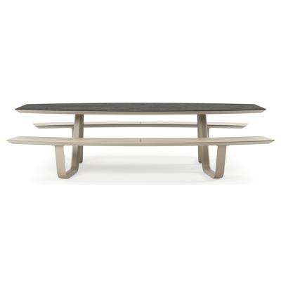 Table de pique-Forno forme de bateau en aluminium beige et céramique pleine Black Obsession - Lg. 280 x Lrg. 192 x Haut. 72 cm