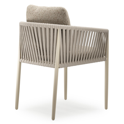 Organo tuinstoel in beige aluminium en beige verticaal geweven luxe vlakke rope met zitkussen in All Weather Cosytica Bora Jungle