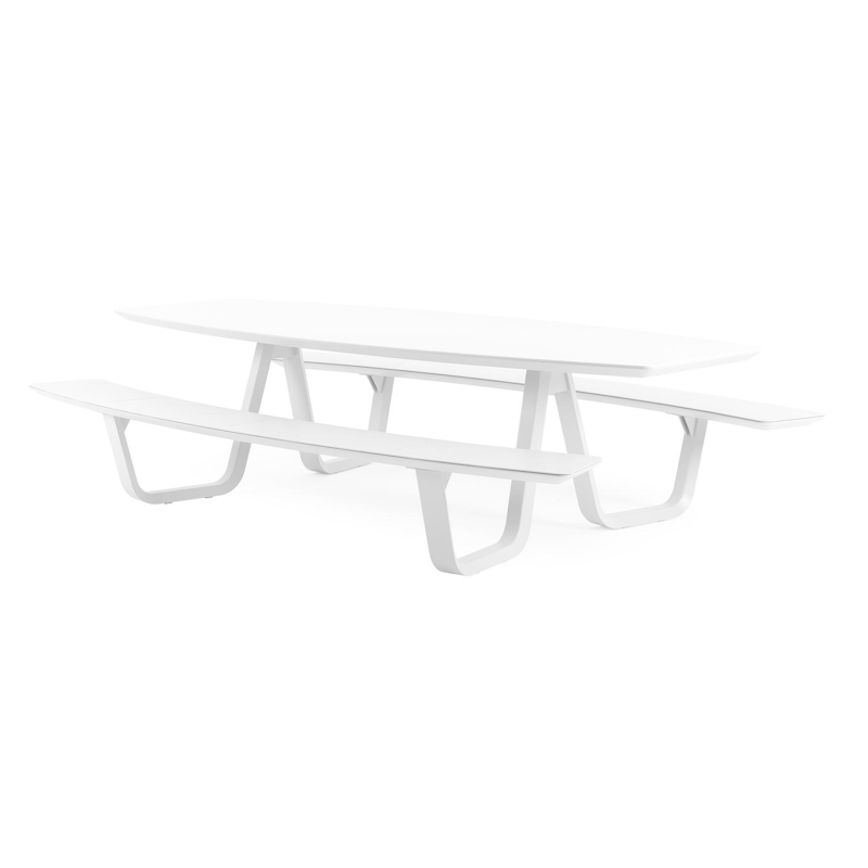 Forno picknicktafel bootvorm in wit aluminium en volkeramiek arctic white tafelblad - L 280 x B 192 x 72 cm