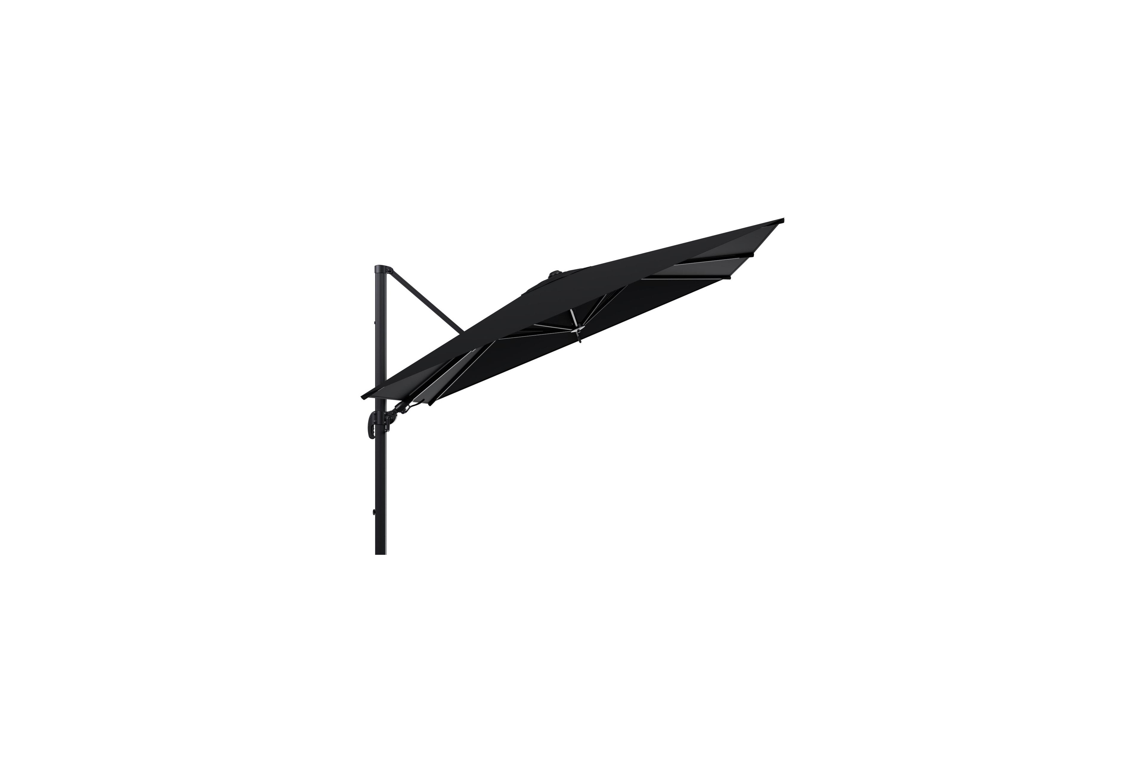 Avola zweefparasol met tiltfunctie in zwart aluminium met zwart sunbrella® premium parasoldoek - L1 200 x L2 300 cm (zonder voet)