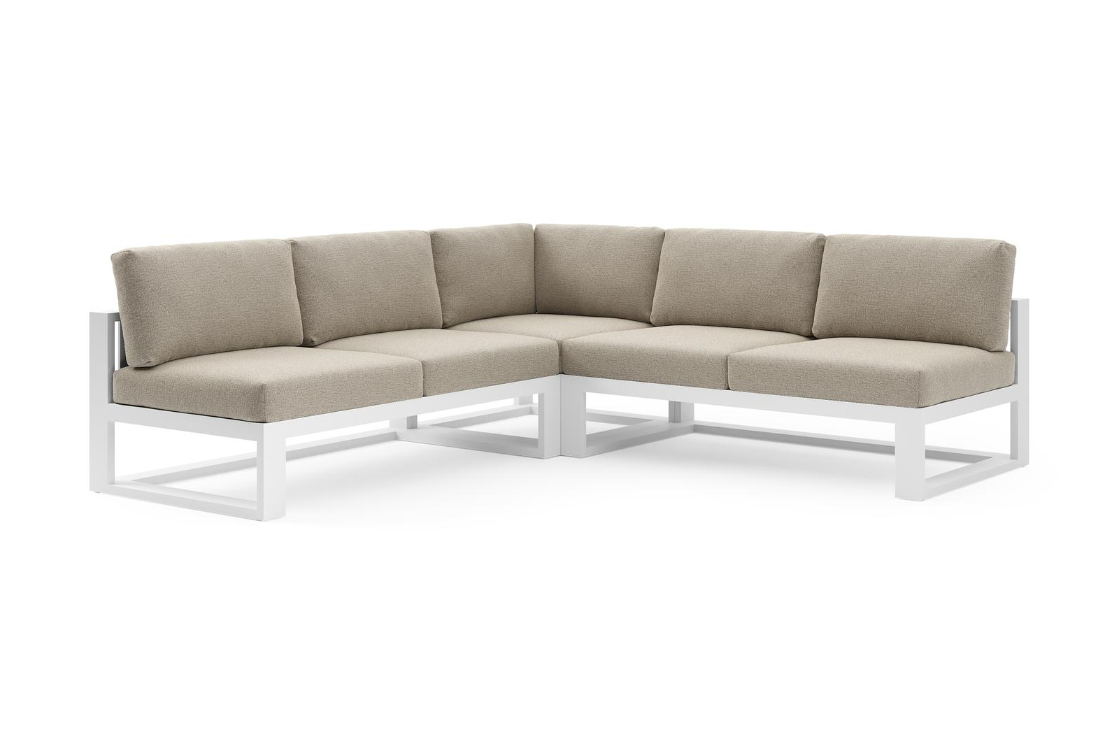 Verato loungehoek in wit aluminium met catania beige all weather cosytica kussen