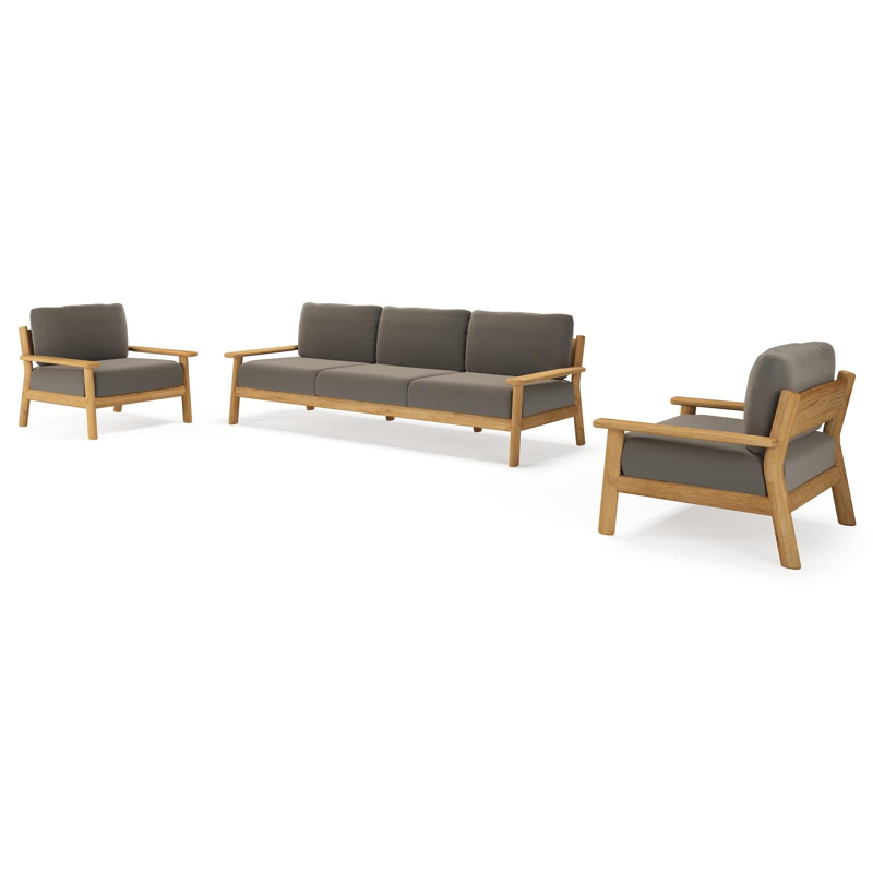 Amaro loungeset in teak met natte carbon beige all weather sunbrella® luxe kussen