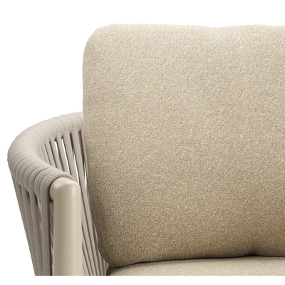 Organo tuinstoel in beige aluminium en beige verticaal geweven luxe vlakke rope met zitkussen in All Weather Solica Soul Papyrus