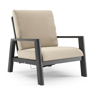 Fauteuil de jardin Cirello en aluminium noir et coussins en all weather cosytica althea chalk