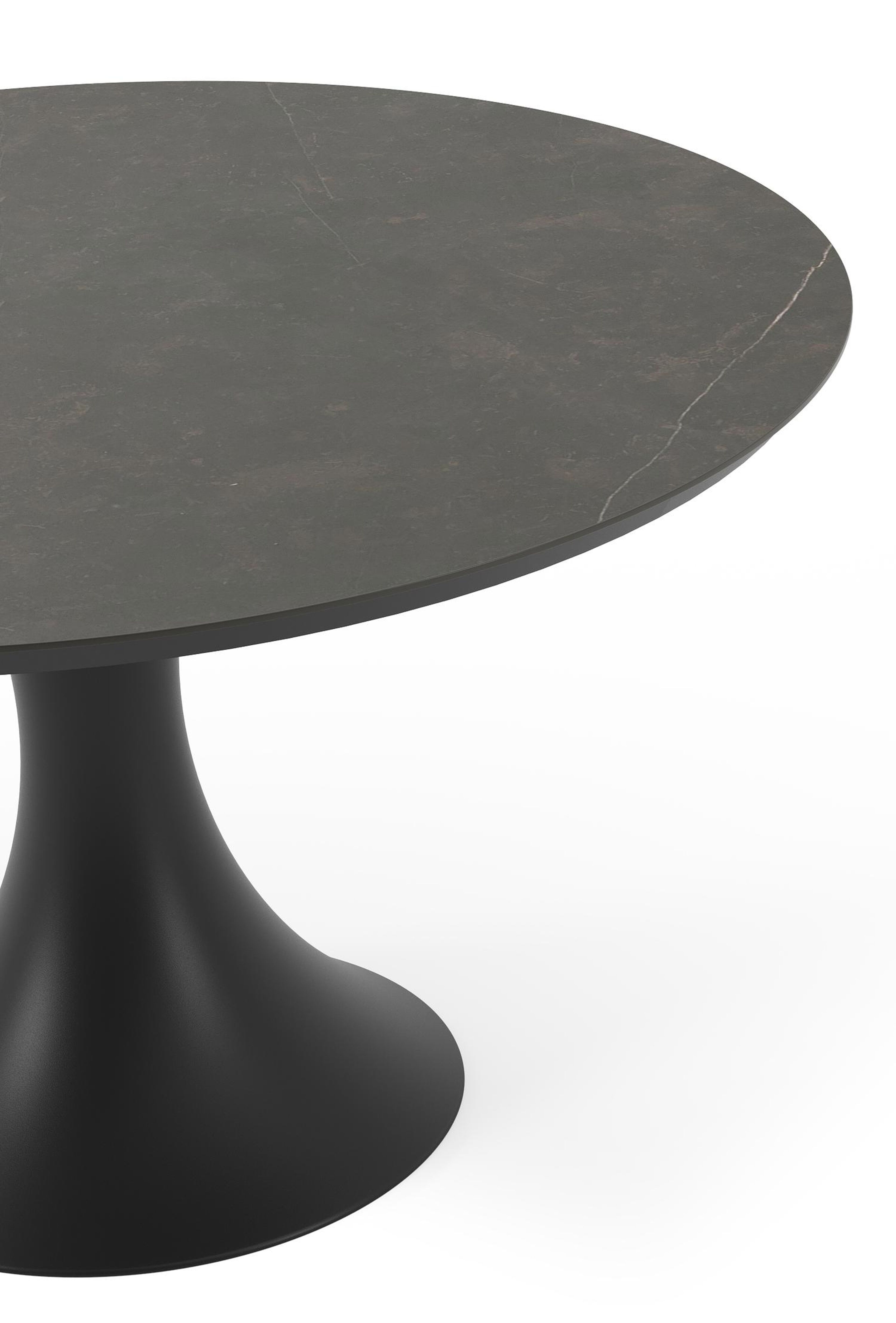 Fano tuintafel in zwart aluminium en volkeramiek calatorao - Dia. 130 x H 75 cm