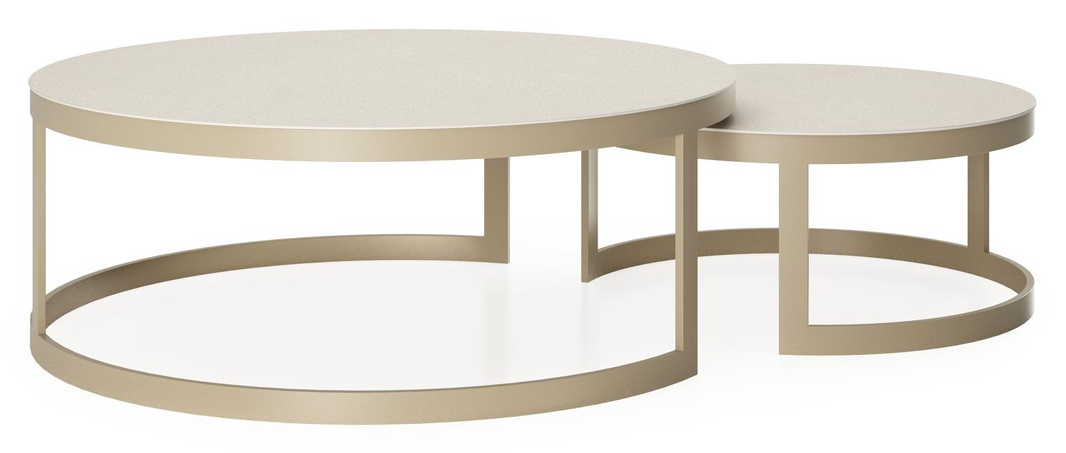 Ensemble de 2 tables basses Enna ronde en aluminium beige et céramique pleine beige - Table 1 Diam. 70 x Haut. 30 cl Table 2 Diam. 100 x Haut. 37 cm